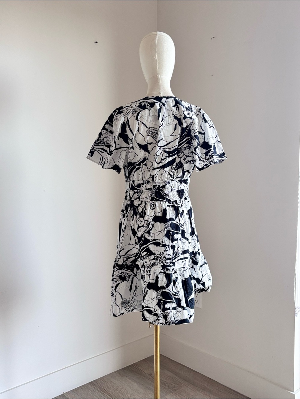 Anthropologie Black & White Floral Tiered Midi Dress - Picture 4 of 7